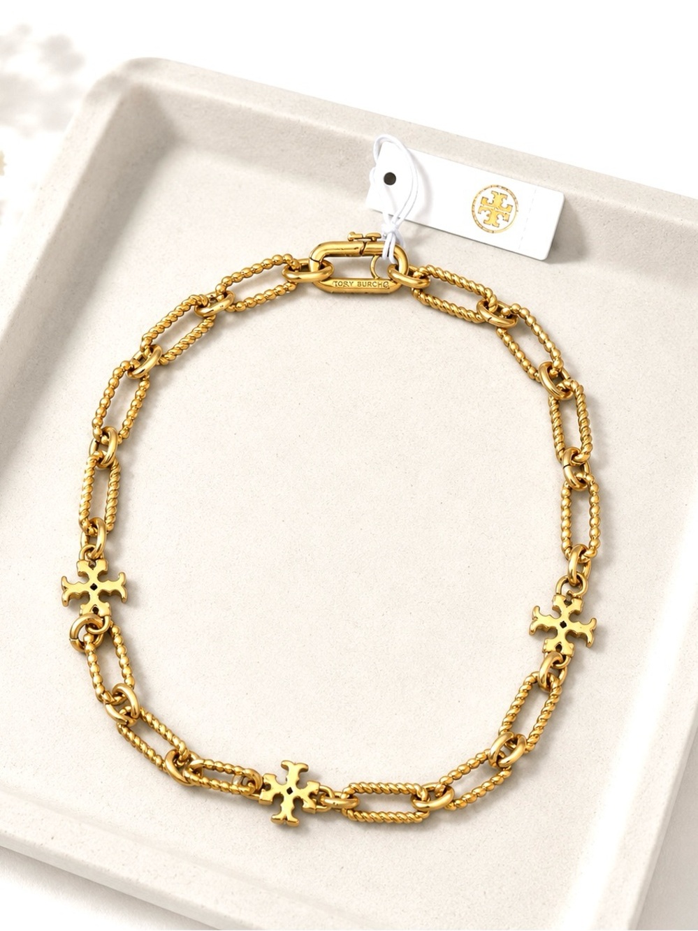Tory Burch Roxanne Chain Beaded Rope 18k Gold Plated Necklace NWT $248+
